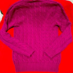 Pink Ralph Lauren Sport cable knit V neck sweater.